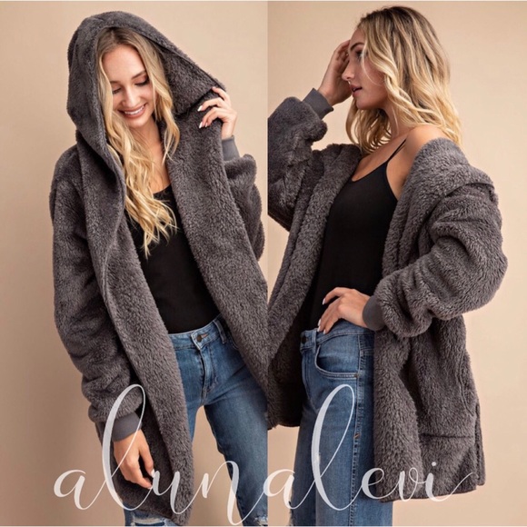 LAST ONE! Super Soft Faux Fur Open Hoodie Jacket - Picture 2 of 4